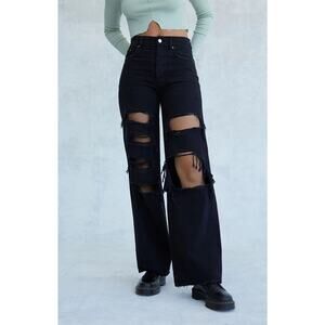 Pacsun Black Distressed Jeans High Waisted Baggy Distressed Flare 23 Eco Cotton